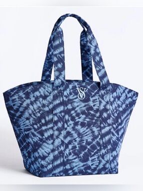 NWT Victoria’s Secret Blue Tie-Dye Tote Limited Edition Large Logo VS Purse Bag